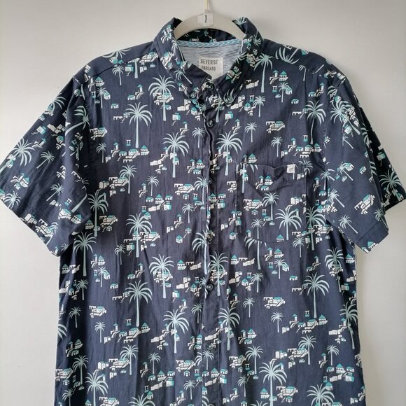 Reverse Threads Mens Navy Blue Short Sleeve Beach Button-Up Shirt Size Large - Picture 2 of 7